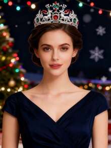 1pc Elegant Royal Deer Antler & Leaf Branch Crown - Shiny - Green, Red, Gold, White And Transparent Decorative Headpiece - Christmas, New Year Or All Year Round Formal Party Crown, Suitable For Women - Durable Comfortable Design, Suitable For Themed Events, Balls And Casual Outfits - Perfect Match For Christmas Party Outfits And Holiday Celebrations - Deer Shaped Headpiece Crown