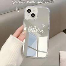 Customizable Cute Heart-Shaped Design With Initial, Mirror Phone Case Compatible With IPhone 11 Pro/ 13 Pro/ 15 Pro Max, XR, 12, 13, 15 And 16/17 Pro Max - Clear - View 8
