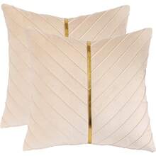 Navy Blue Velvet Throw Pillow Covers 18 X 18 Inch Pack Of 2 With Gold Leather Decor For Couch, Luxury Modern Pillowcases For Living Room, Bedroom Sofa Cushion Bed - Cream White - 查看 1