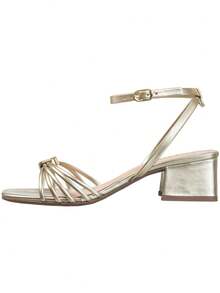 Women's Sandals With Medium Block Heel And Straps, Metal Embellishment, Comfortable And Stylish, GiGiL - 金色 - 查看 3