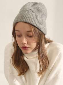 1 قطعة قبعة محبوكة من شعر الأرنب للنساء في فصلي الخريف والشتاء، قبعات محبوكة دافئة بأذرع للأذن للرجال، قبعة دافئة ذات نسيج فاخر للتزلج في الهواء الطلق، قبعة بلون واحد عصرية وبسيطة بتصميم كبير