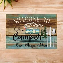 1 件/4 件/6 件户外露营图案印花亚麻餐垫，适用于餐桌、四季装饰、现代可洗桌垫、房间装饰、杯垫、厨房餐垫、室内外派对装饰、家居装饰、理想礼物 - 彩色 - 查看 12