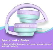 - Auriculares con para nios, con micrfono, limitador de volumen de 8594 dB para nias y nios, auriculares plegables para aprendizaje y entretenimiento, color morado oscuro - Púrpura claro - Ver 8