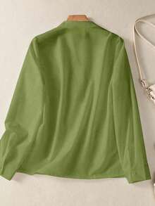 Plus Size Women's Casual Solid Color Button Down Pocket Shirt Long Sleeve Simple Tunic Blouse Top Relaxed Fit For Everyday Fall Winter Spring