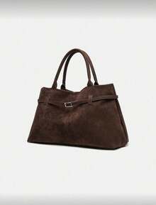 1pc Autumn/Winter Fashion Versatile Classic New Retro High-End Suede Tote Bag, Large Capacity Casual Commuter Shoulder Handbag, Suitable For Women Shopping, Party, Gift, Bags For Ladies Fashionable, New Fall Fashion 2025 For Women - 咖啡棕 - 查看 6