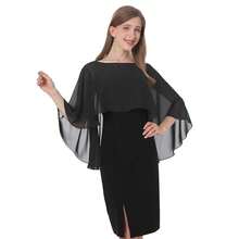 Baoqiya Women's Capelet Shawls And Wraps For Evening Dresses Soft Bridesmaid Shawl Chiffon Cape Wedding Cover Up{"Color_name":"Black"} - Black - 查看 1