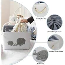 - Caja de almacenamiento de juguetes para nios, ligera, plegable, organizador de juguetes con asa, cestas de almacenamiento para nios, nias, cuarto de guardera juguetes - Elefante peludo gris + Large - Ver 4