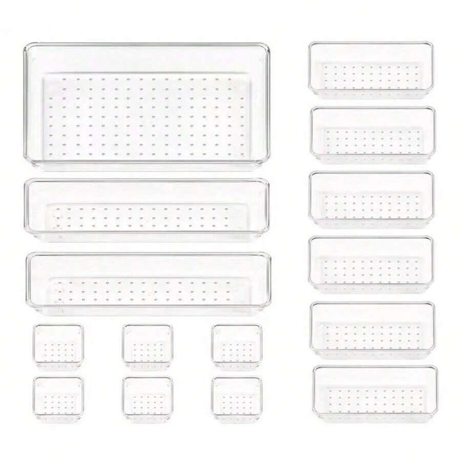 1/7/16/25 مجموعة صناديق تنظيم الرف الشفافة من البلاستيك - صناديق تخزين متعددة الوظائف بأربعة أحجام، مناسبة للمكتب والمكتب وتنظيم الرف، مصنوعة من مادة البولي بروبيلين المتينة، مثالية للاستخدام المنزلي والمكتبي، صناديق تنظيم درج المكتب | صناديق بلاستيكية شفافة | بلاستيك متين، صناديق تنظيم درج المكتب، صناديق تخزين المكتب