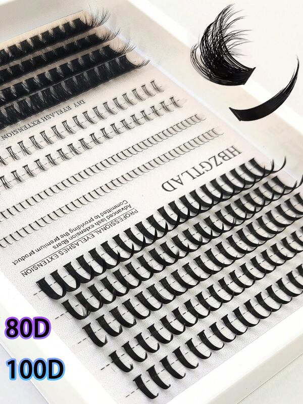 HBZGTLAD 292 قطعة من عناقيد الرموش الزائفة المستقلة ذات الصفوف ال- 14 بسمك 80D/100D وطول مختلط من 9-18 مم، بتقوس D، رموش فردية شائكة DIY لأسلوب المانجا، رموش صناعية من الحرير الطبيعي، رموش عناقيد للاستخدام اليومي