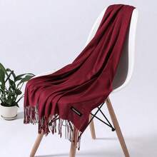 1pc Women 70*190cm Faux Cashmere Long Fringe Scarf, Minimalist Elegant Air-Conditioner Shawl Soft Breathable Warm Scarf, Suitable For Daily Outings, Dates, Sun Protection, Warm, All Seasons Use For Dress - Multicolor - View 32