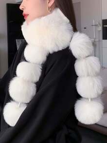 1pc Women Fluffy Scarf, Comfortable Thick Warm Neck Warmer, Versatile Pom Pom Scarf For Winter For Dress