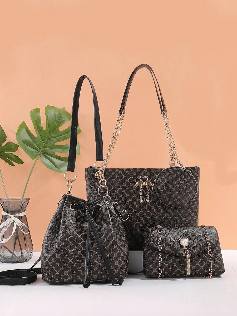 Women's 4-Piece Combo Bag Set - Fashion Essential! Shoulder Tote Crossbody Mini Bag Combo, Handheld & Crossbody Versatile, Chic & Spacious, Suitable For Various Occasions, Hot-Selling Cross-Border Item - Brown - View 1