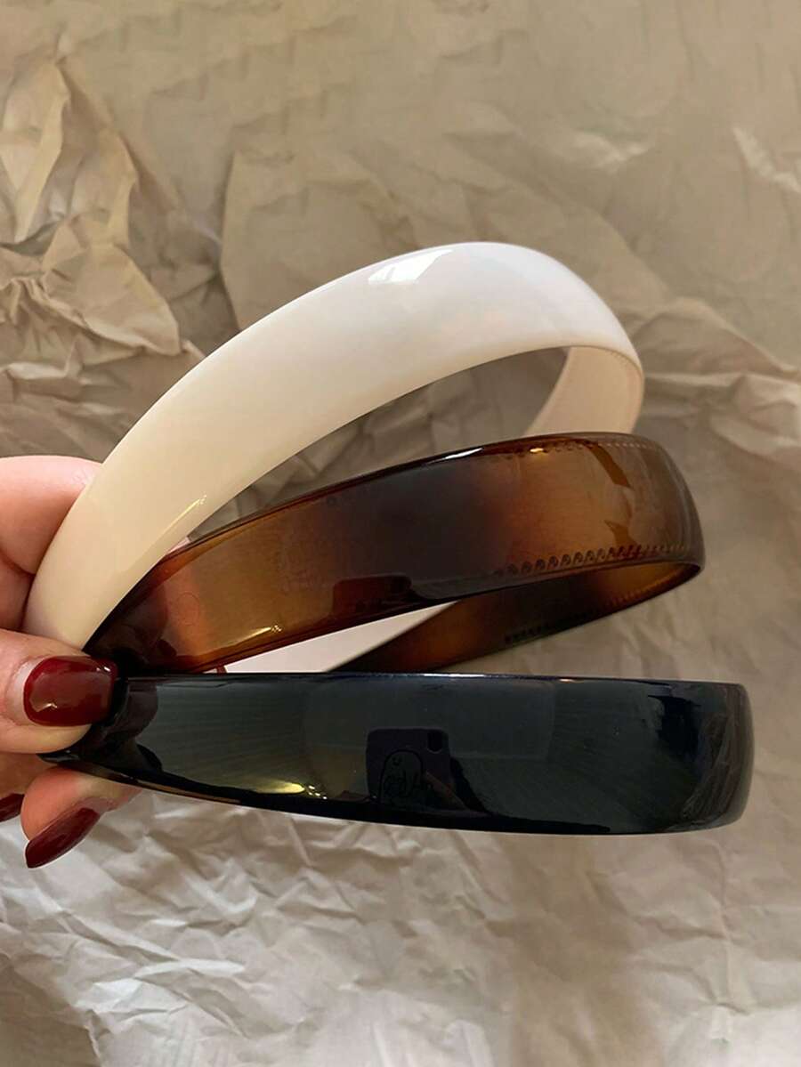 3pcs/1pc 38cm/14.96in Circumference Black, White, Tortoiseshell Glossy Thick Elastic Basic Solid Color Headband, Minimalist Style, Fashionable Versatile, High-End Elegant Quality Hair Accessories Suitable For Daily Wear, Casual, Party, Commute, Vacation, Hairstyling, Washing Face, Bathing, Makeup, Outfit Matching