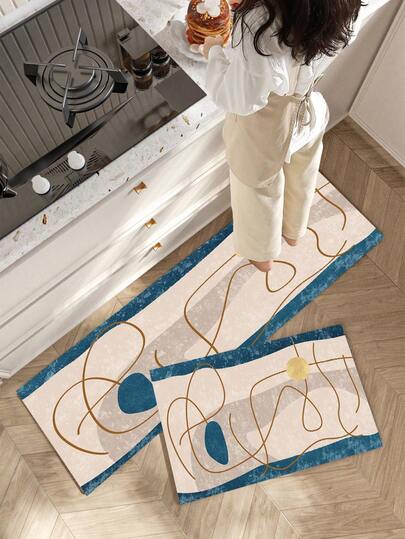 1/2pcs Geometric Pattern, Nordic Style Farmhouse Floor Mat, Strong Water Absorption, Easy To Clean, Suitable For Home Decoration, Farmhouse, Porch, Interior, Room Decoration, Kitchen, Restaurant, Small Office/Home Office, Sink, Laundry Room, Floor Mat, Kitchen Mat, Non-Slip Mat.