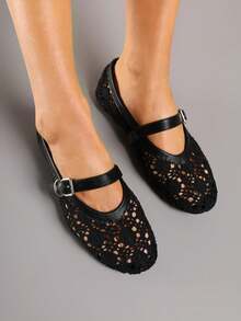 Damen Mary Jane Ballerinas mit Ausschnitten - Weiche & bequeme Lässig Schuhe - Schwarz - Übersicht 4