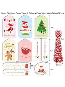 1 Set = 100 Stücke Weihnachts-Geschenkanhänger aus Kraftpapier, Weihnachtsbaumschmuck, DIY Weihnachtsgeschenke, Karten mit Schnüren für Weihnachtsbaum Nachrichtenetiketten