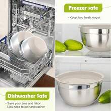 Stainless Steel Mixing Bowl Set With Airtight Lids NonSlip Base And MultiFunctional Colander 3 Sizes 1.5 2.5 6 QT For Baking Cooking And Food Storage Includes Grater Attachments - Silvery - View 6