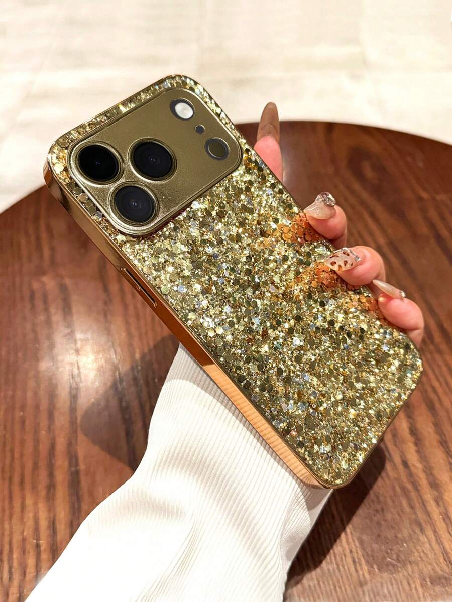 Luxury Shiny Glitter Gold Phone Case Compatible With Iphone 17 Pro Max/17 Pro/17 Air/17/16e, Full Coverage Anti-Drop, Minimalist Acrylic Hard Shell
