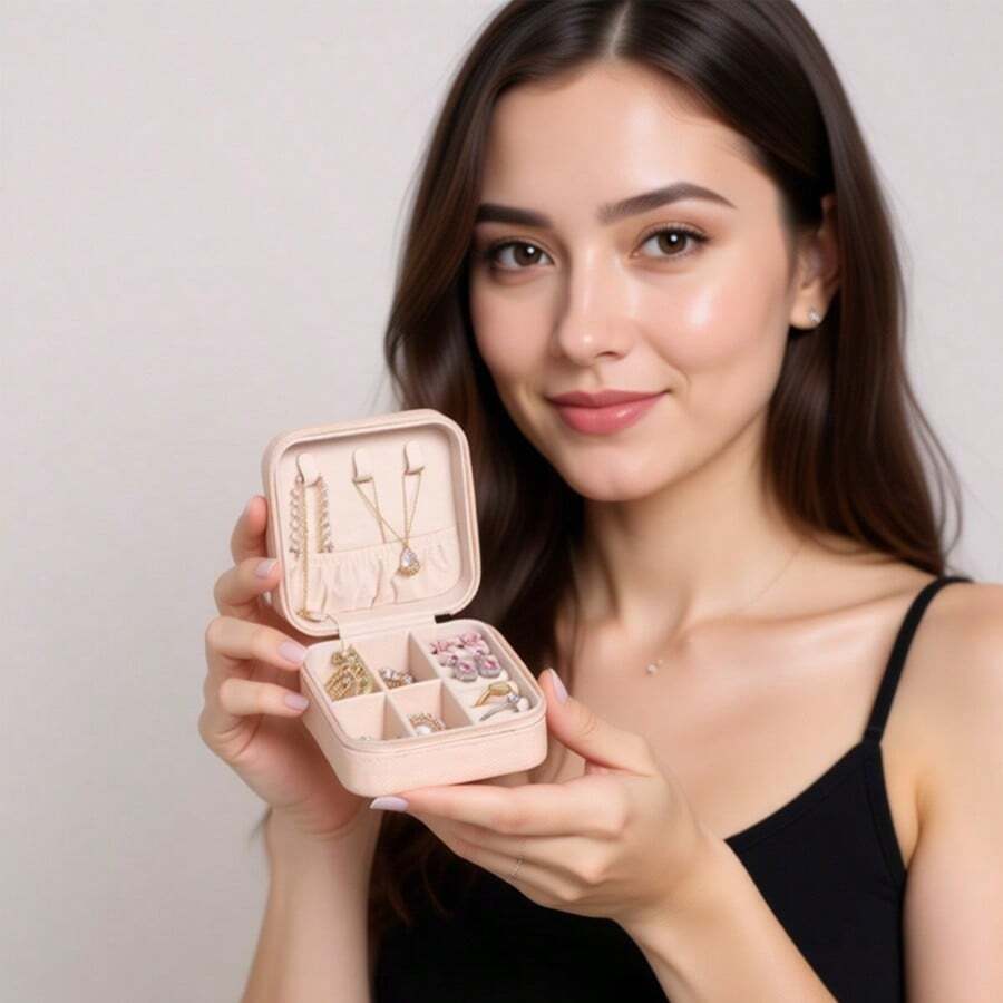 Caja de viaje de joyería de PU de alta calidad, caja de joyería, caja de almacenamiento de joyería pequeña, gran capacidad adecuada para guardar anillos, aretes, colgantes, relojes, collares, lápices labiales; el regalo perfecto para Halloween, Acción de Gracias, San Valentín y Navidad