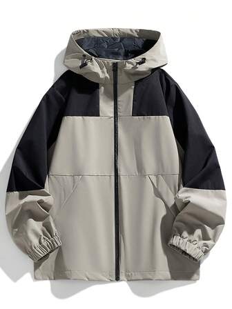 New Men's Plus Size Contrast Color Long Sleeve Jacket, Spring/Autumn