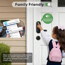 Keyless Entry Fingerprint Digital With Handle Keypad: Electronic Lock With Code, App Control Biometric Deadbolt Door Knob Front, Interior, Exterior Bedroom Door Black