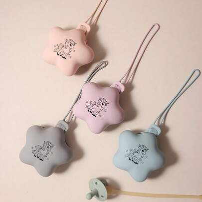 1pc Cartoon Star Hanging Portable Storage Bag, Baby Silicone Pacifier Holder, Infant Pacifier Storage Box