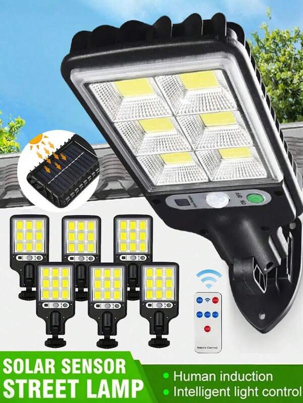 6/4/2/1 pièce Lumière de jardin solaire extérieure, Projecteur mural 108 COB, Projecteur avec détecteur de mouvement, 3 modes de fonctionnement, Télécommande, Contrôle de la lumière solaire, Marche/Arrêt automatique, Matériau ABS, Étanche et résistant aux intempéries, Convient pour le jardin, la cour, le porche, le garage, le mur extérieur et l'éclairage de la terrasse