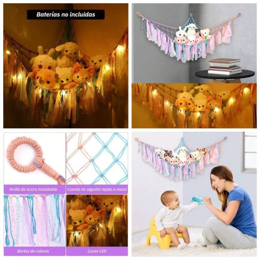 Almacenamiento de Juguetes de Peluche, Gran Hamaca de Red de Animales de Peluche, Puede Almacenar Juguetes, Necesidades Diarias, Adecuado para El Dormitorio, Sala de Juegos, Esquinas - color - Ver 1
