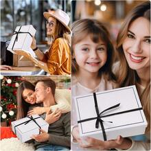 Joogee Gift Boxes With Bow And Shredded Paper Fill 25 * 18 * 8.5cm Cardboard Gift Box With Lid Blank Card For Birthday Wedding Holiday White