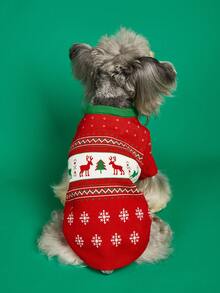 1 件高品质厚圣诞树和驯鹿图案宠物毛衣，适合博美犬、法国斗牛犬、狗和猫 - 彩色 - 查看 1