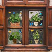 Pegatinas de flores para ventana, elegantes pegatinas electrostáticas de PVC con forma de mariposa para ventana de baño, decoración del hogar para ventanas de vidrio. - Multicolor - Ver 3