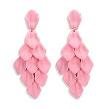 FIBO STEEL Acrylic Petal Earrings For Women Red Statement Earrings Dangle Rhombic Boho Flower Lime Green Orange Rose Big Bold Colorful Costume Jewelry Long Drop Dangle Earrings{"Color_name":"Pink"} - 粉色 - 查看 1