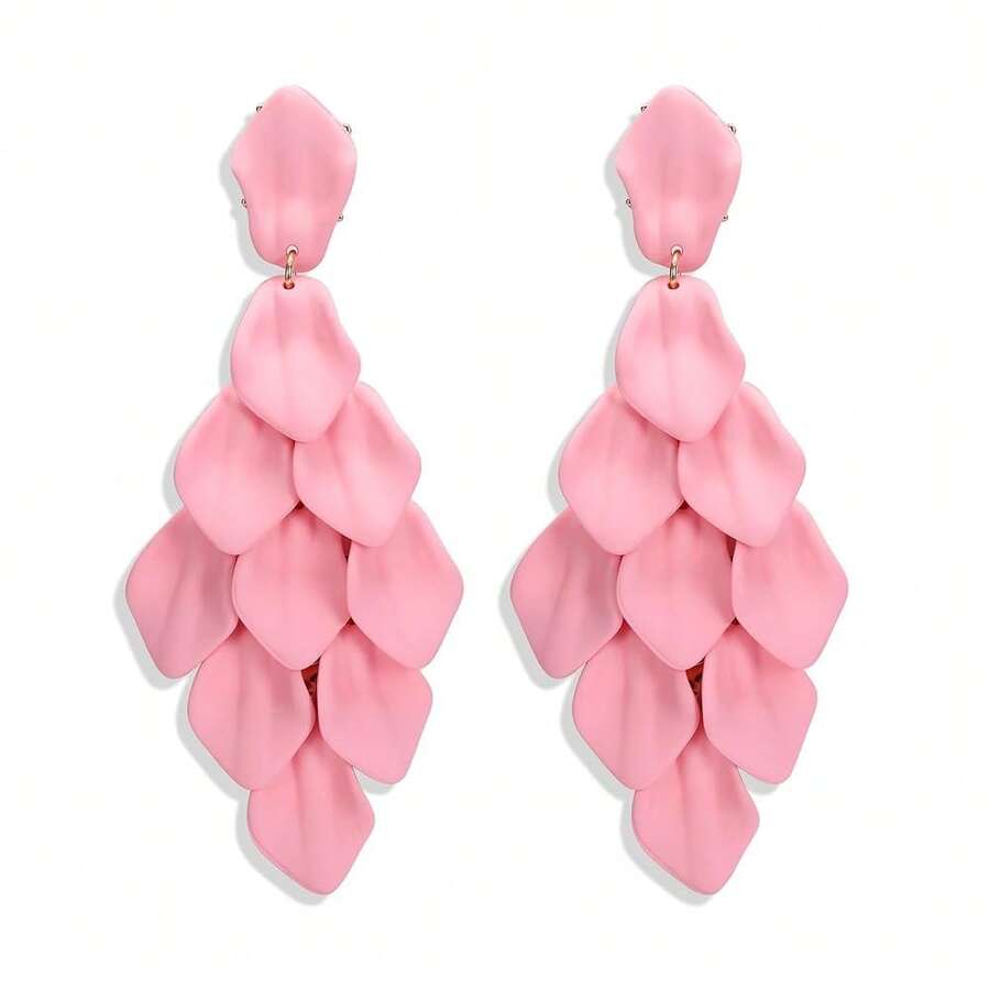 FIBO STEEL Acrylic Petal Earrings For Women Red Statement Earrings Dangle Rhombic Boho Flower Lime Green Orange Rose Big Bold Colorful Costume Jewelry Long Drop Dangle Earrings{"Color_name":"Pink"} - 粉色 - 查看 1