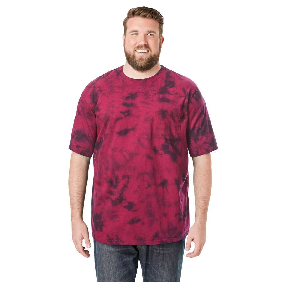 KingSize Men's Big & Tall Shrink-Less Lightweight Pocket Crewneck T-Shirt - 紅色大理石 - 查看 1