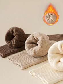 3/5双装冬季加厚保暖菱格纹船袜，柔软耐穿材质，圣诞礼物 - 彩色 - 查看 3