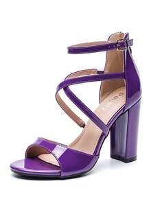 Women's Formal Strappy Sandal High Chunky Block Heel Ankle Strap Zip Up Heels - 紫色 - 查看 15