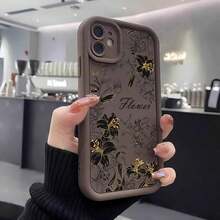 1pc Black, White & Brown Floral, Plant, Leaf Printed Creative & Personalized Phone Case, Matte Black, White, Brown, Coffee Color Gradient Frame, Shockproof Soft Shell Cover For OPPO/VIVO//HONOR/APPLE/REALME/TRANSSION/A38/A58/A78/A12/A15/S/A16/A17/A32/A52/A53 - 冷咖色 - 查看 13