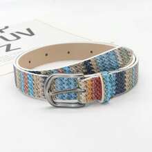 Versatile Student Korean Style Fashion Woven Pattern Decorative Buckle Belt, Shiny Bohemian PU Leather Waist Belt For Women