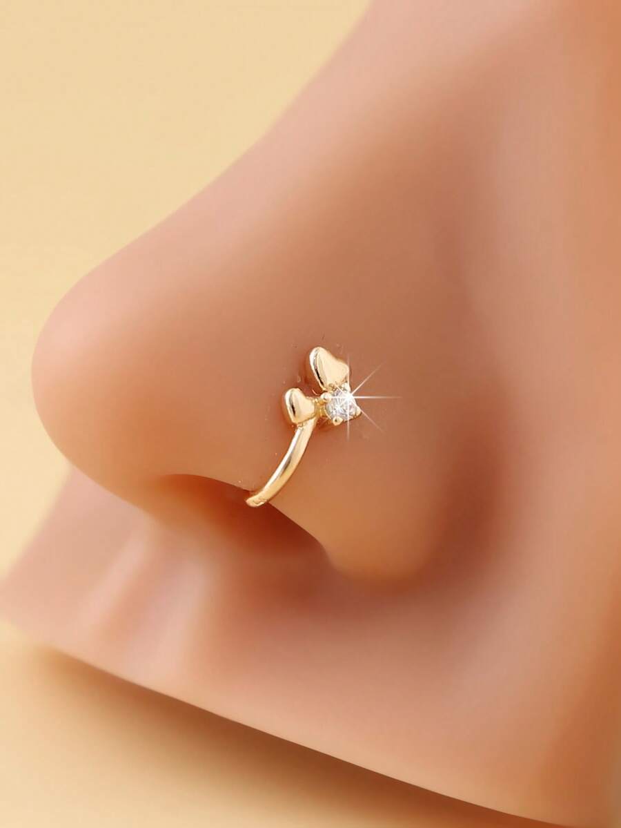 1 peça de clipe de nariz em formato de coração, novo clipe de piercing de nariz falso com zircônia cúbica em formato de U, minimalista e elegante para mulheres