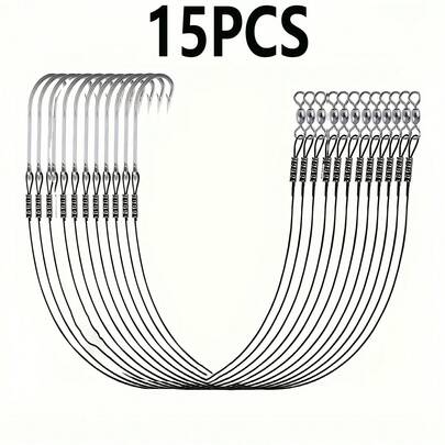 15 st fiskekrokar i högkvalitativt stål - långt skaft, hållbar svart tråd, med smidda O'Shaughnessy-krokar, lämpliga för surffiske och saltvattenfiske