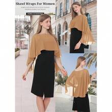 Baoqiya Women's Capelet Shawls And Wraps For Evening Dresses Soft Bridesmaid Shawl Chiffon Cape Wedding Cover Up{"Color_name":"Camel"} - 駝色 - 查看 4