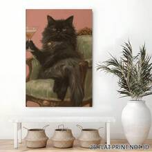 2D Flat, Posters & Prints 1pc Black Cat Framed Wall Art - Canvas Prints Poster , Ideal For Home, Office Wall Decor, Family Gift, Living Room Bedroom Wall Decor For Halloween, Halloween Decor - 彩色 - 查看 3