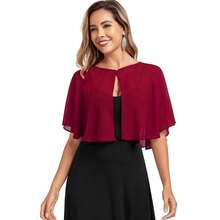 Women's Soft Chiffon Capelets Shawls And Wraps For Evening Wedding Cape Bole Cover Up{"Color_name":"WineRed"} - WineRed - View 1