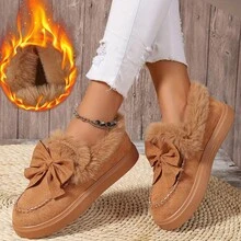 【跨境热卖】蝴蝶结抓绒雪地靴仿兔毛内里-On防磨厚底保暖女鞋时尚百搭欧式秋冬 - 棕色 - 查看 10