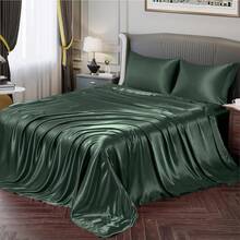 Silky Soft Pink Twin XL Satin Bed Sheets Set, 1 Deep Pocket Fitted Sheet + 1 Flat Sheet + 1 Pillowcase,  In 2025 - 森林綠 - 查看 1