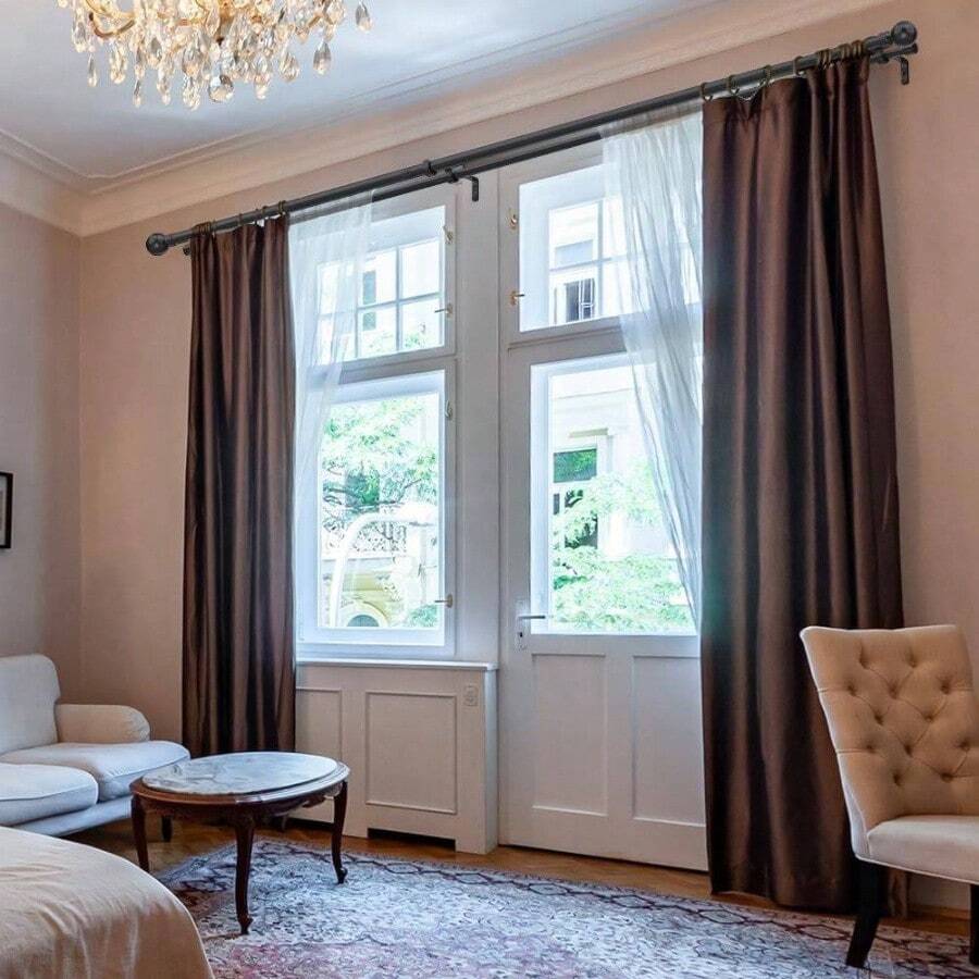 Barras de cortina dobles negras de 32 a 120 pulgadas, barras de cortina resistentes, barra de cortina telescpica para dormitorio, barra de cortina doble con remates redondos - 0,8-2,1 m (32-84") - Ver 1