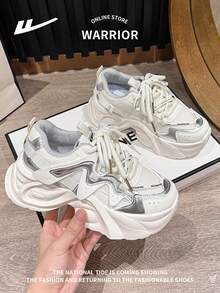 WARRIOR 1 par de zapatillas deportivas gruesas con cordones delanteros para mujer, diseño versátil de moda, suela blanda, casual de exterior, suela plataforma no gruesa
