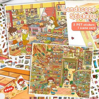 4-Season Creative DIY Toy - 3D Mini Scene Sticker Book + Tweezers - Landscape Stickers, Scene Stickers, Adult DIY Scrapbooking Stickers, Landscape Stickers, Handbook Stickers, Planner Stickers Small House Scene, Reusable, Multiple Sizes Available