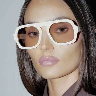 1pc Unisex Tortoise Shell Color Square Frame Double Bridge Pilot Style Fashion Glasses For Vacation Boho Shades Beach Accessories Beach Accessories For Women Glasses Shades Basics Fall Winter Women Outfits Clothes Business Casual Gifts Leopard