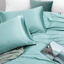 Silky Soft Pink Twin XL Satin Bed Sheets Set, 1 Deep Pocket Fitted Sheet + 1 Flat Sheet + 1 Pillowcase,  In 2025 - Aqua - 查看 5